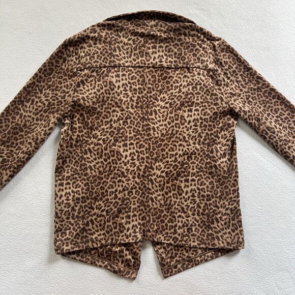 BB Dakota Women Faux Suede Brown Leopard Animal Print Open Drape Front Jacket S - Picture 9 of 11